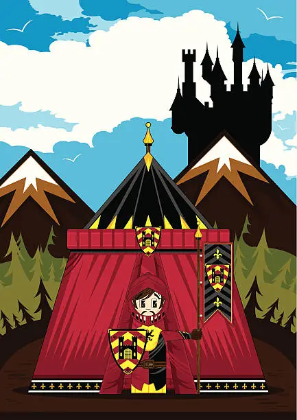 Vector illustration of Knight with Banner Tent Scene