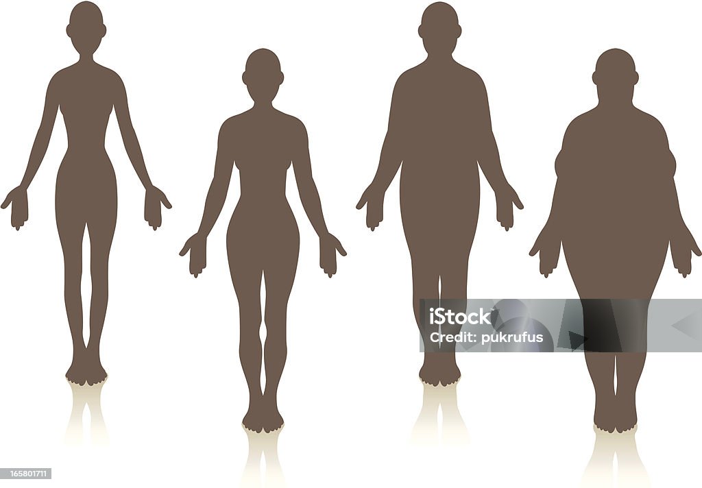 Female Weight Show silhouettes of the female form at four different weights, from skinny to obese. Outline stock vector