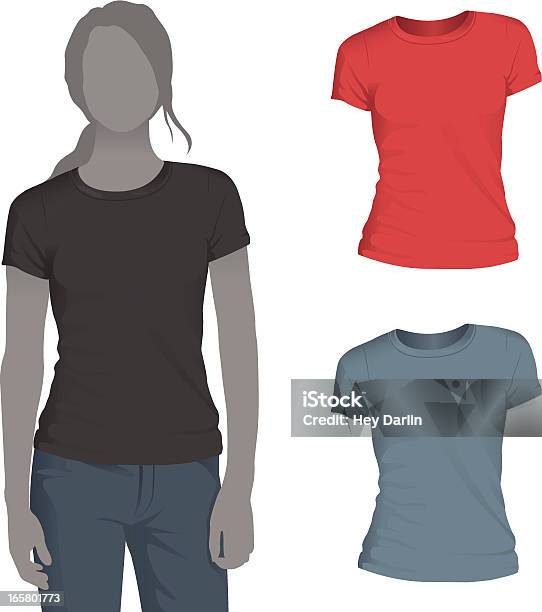 Womens Crewneck Tshirt Mockup Template Stock Illustration - Download Image Now - T-Shirt, Women, Vector