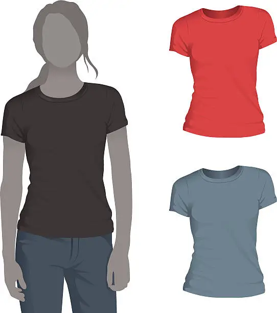 Vector illustration of Women's Crewneck T-Shirt Mockup Template