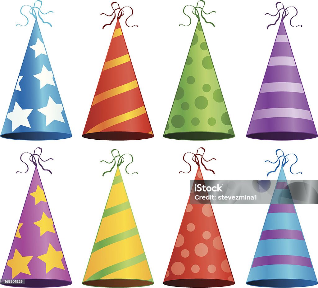 Bunte Geburtstag Party Hüte Feier Einladung, Vektor-Illustration - Lizenzfrei Partyhut Vektorgrafik