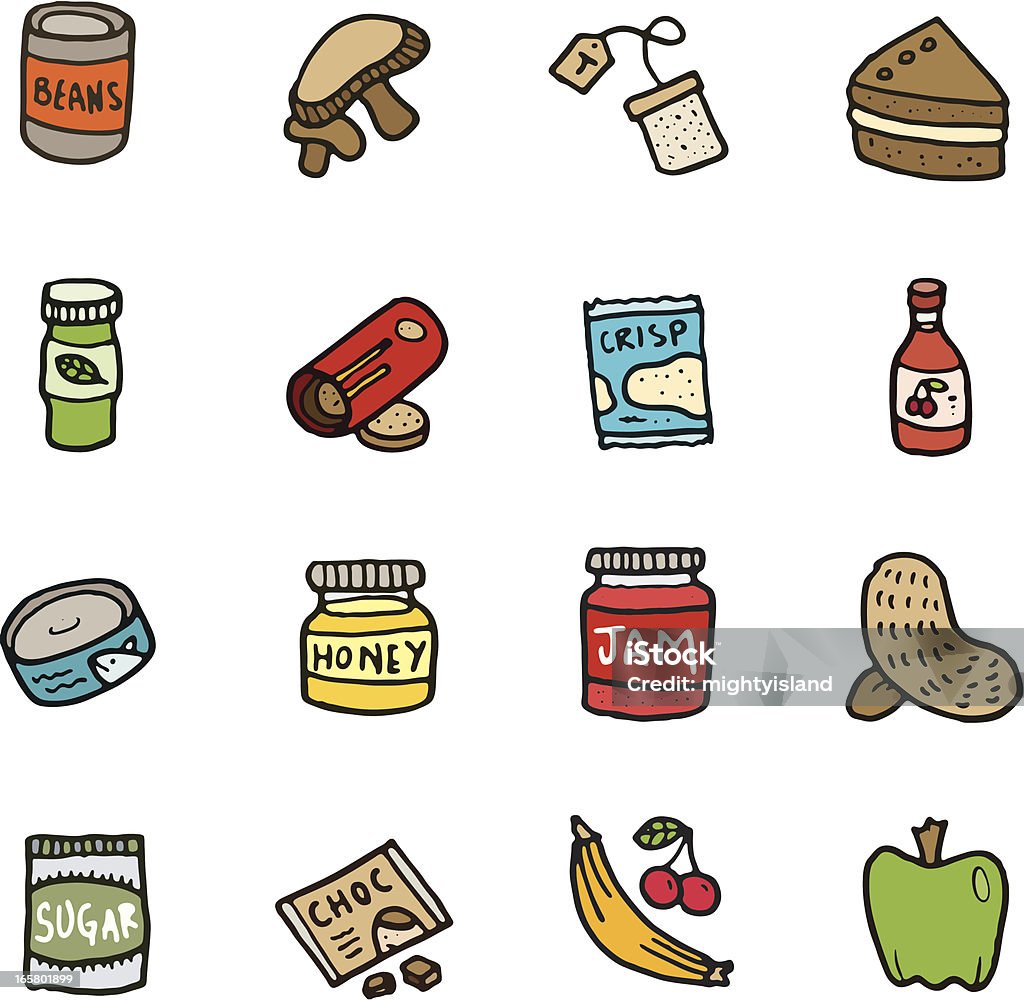 doodle set di icone cibo - arte vettoriale royalty-free di Arachide - Cibo