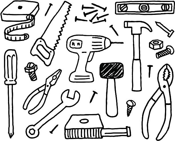 stockillustraties, clipart, cartoons en iconen met tool doodles - sleutel handgereedschap