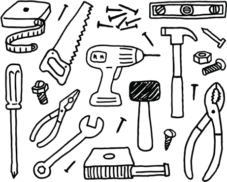 A doodle page of tools.