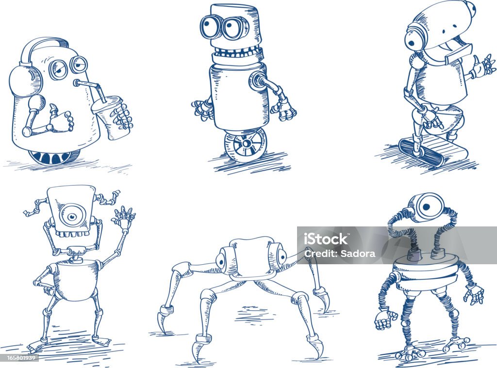 doodle robots doodle robots vector illustration Robot stock vector