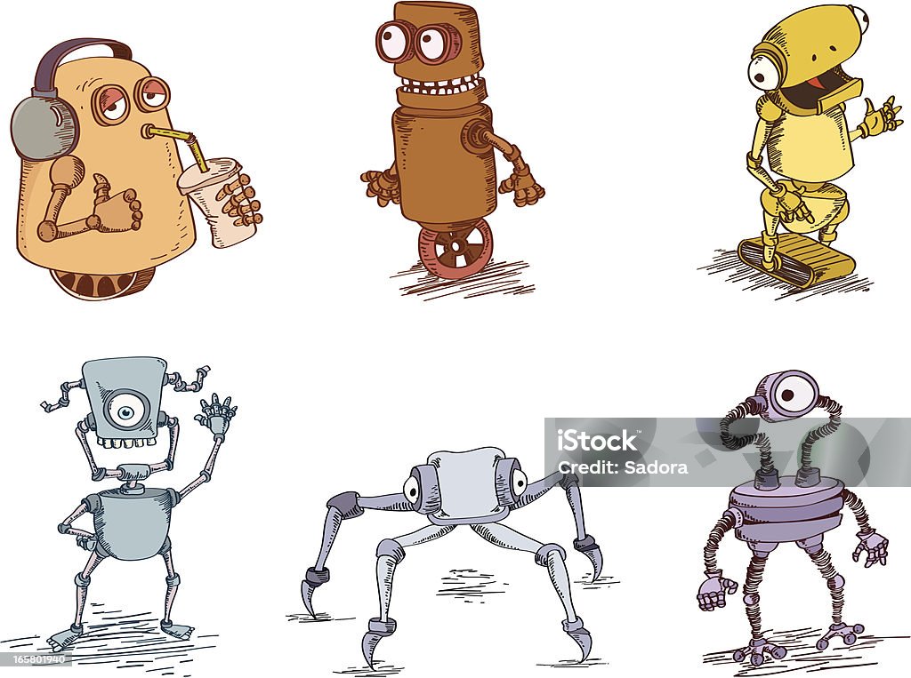 doodle robots doodle robots vector illustration Robot stock vector