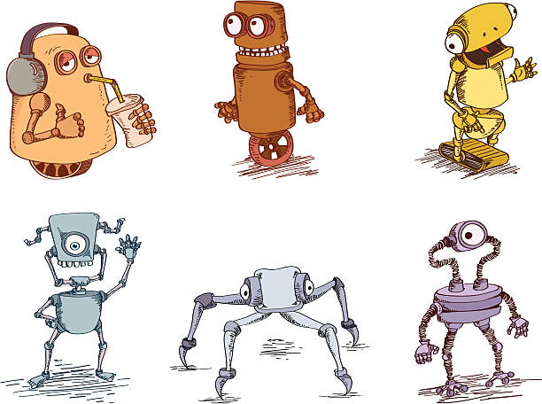 doodle robots doodle robots vector illustration robot spider stock illustrations