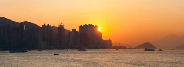 istock Hong Kong Harbour sunset panorama China 165801952