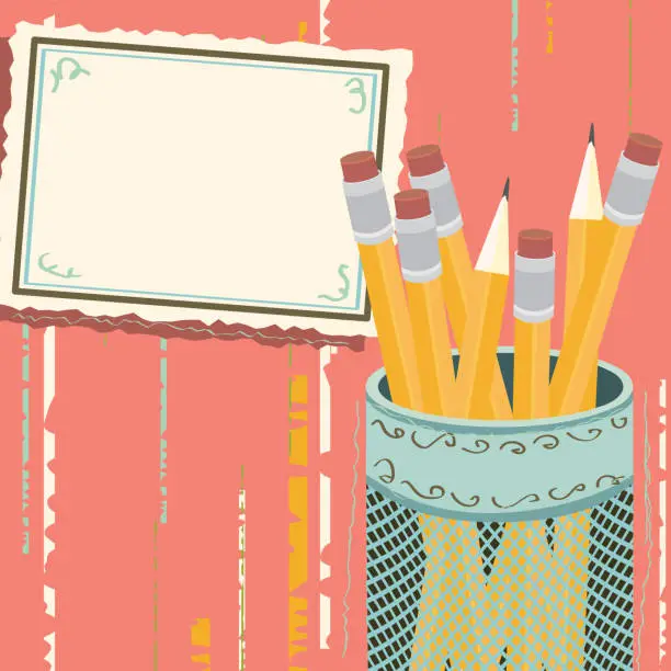 Vector illustration of Pencil holder with blank notecard