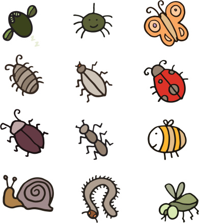 Bug doodle icon set