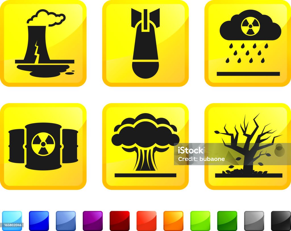 Zakład wyciek i wybuchu jądrowego katastrofy Wektor zestaw ikon naklejki - Grafika wektorowa royalty-free (Grzyb atomowy)