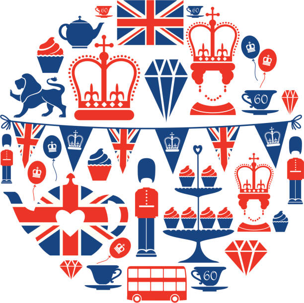 britische jubilee icon-set - königin stock-grafiken, -clipart, -cartoons und -symbole