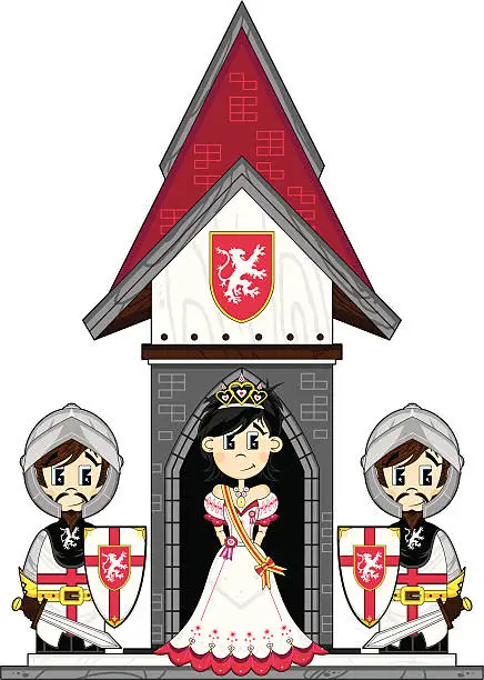 Vector illustration of Princess & Crusader Knights at Castle Guard Post