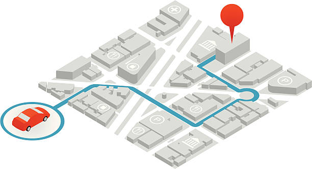 ilustrações de stock, clip art, desenhos animados e ícones de ilustração de gps - a caminho do carro no estacionamento do hospital