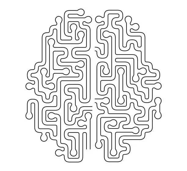 Vector illustration of Brain Shape Maze Vector Design. Solve Problem Concept