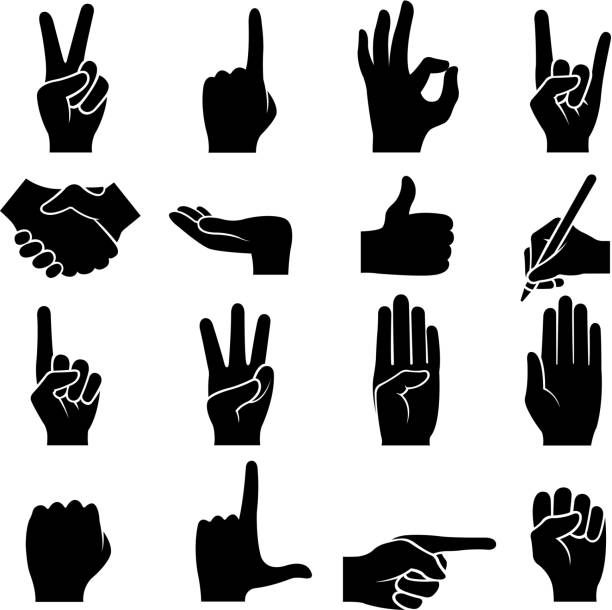 human hands drawn and design of vector human hand silhouette set. open hand stock illustrations