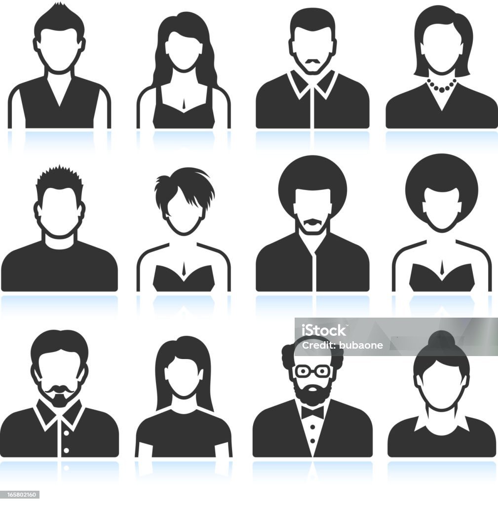 Man and Woman black & white vector icon set Man and Woman black & white set Women stock vector