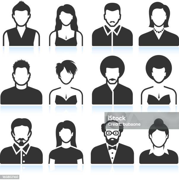 Man And Woman Black White Vector Icon Set Stock Illustration - Download Image Now - Women, Icon Symbol, Dress