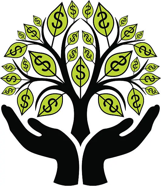Vector illustration of Money tree in hands