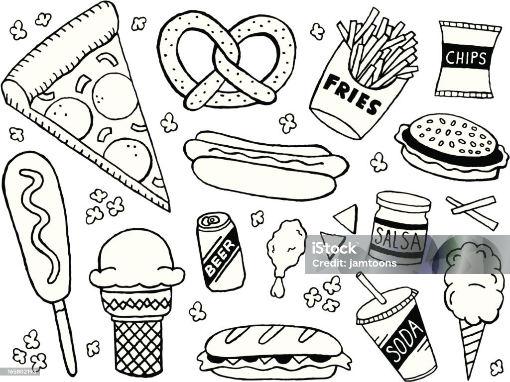 Junk Food Doodles A junk food/fast food themed doodle page. Doodle stock vector