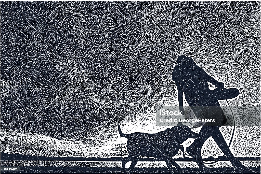 Wyprowadzanie psa na spacer wokół jeziora - Grafika wektorowa royalty-free (Aktywny tryb życia)