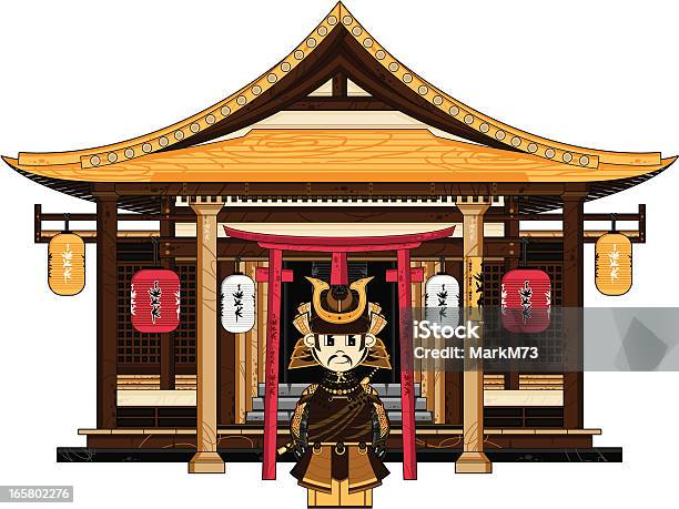 Vetores de Mini Antigo Guerreiro Samurai Em Templo e mais imagens de Revista em quadrinhos - Produção artística - Revista em quadrinhos - Produção artística, Samurai, Adereço de Cabeça