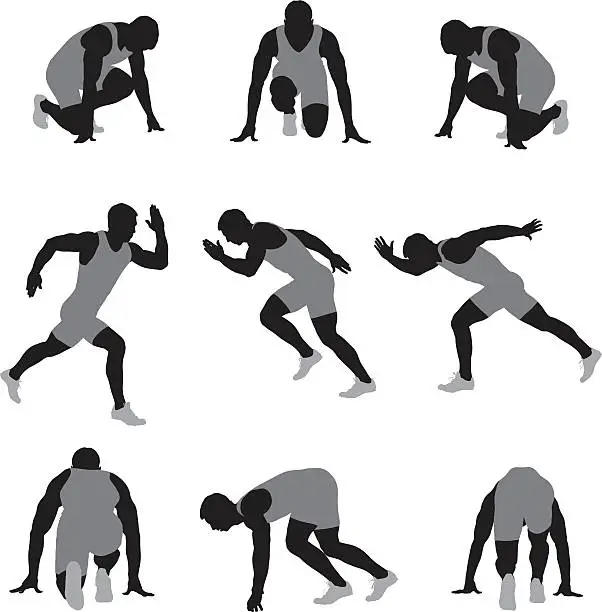 Vector illustration of Multiple images of a male runner