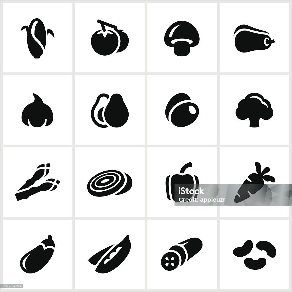 Czarny ikony warzyw - Grafika wektorowa royalty-free (Ikona)