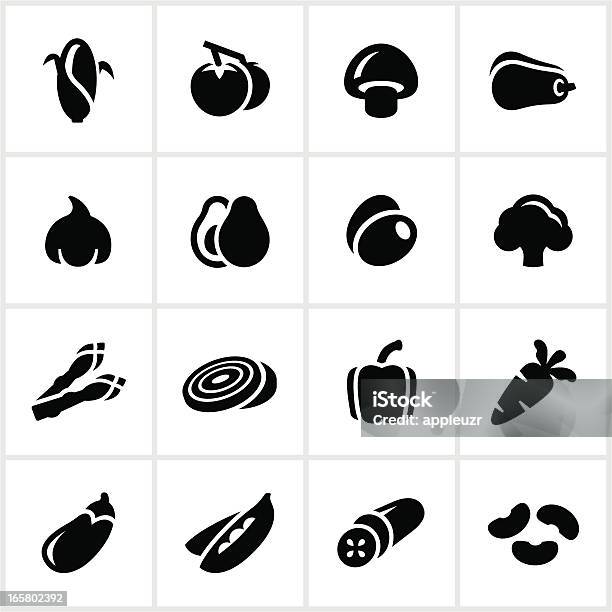 Preto Ícones De Vegetais - Arte vetorial de stock e mais imagens de Símbolo de ícone - Símbolo de ícone, Feijão, Legumes