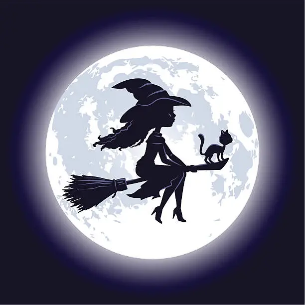 Vector illustration of Halloween Witch Silhouette