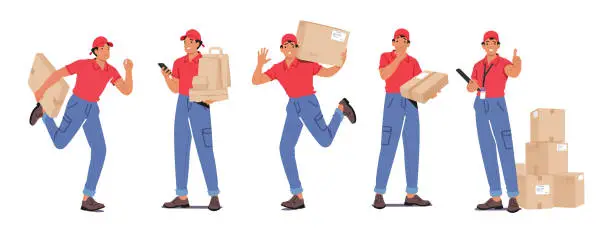 Vector illustration of Couriers Deliver Packages, Ensuring Safe And Timely Delivery To Recipients, Cartoon Vector Illustration
