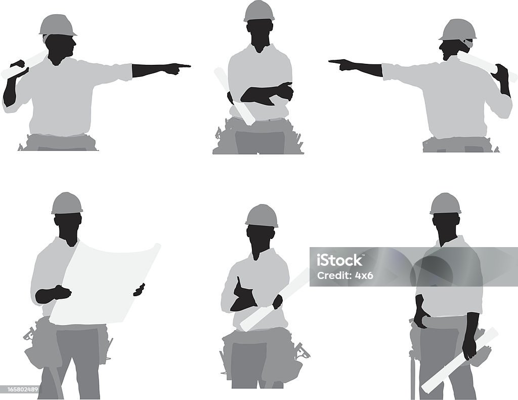 Multiple images of a construction worker Multiple images of a construction workerhttp://www.twodozendesign.info/i/1.png Construction Worker stock vector