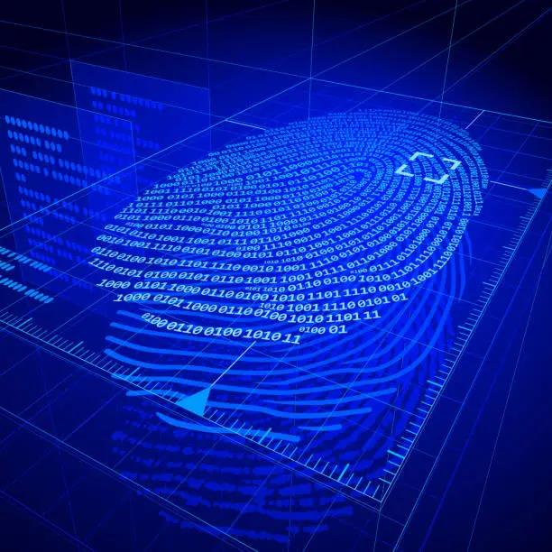 Vector illustration of Digital fingerprint composed of numbers in shades of blue