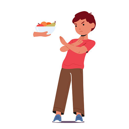 Stubborn Child Rejects Consuming Fruits Displaying Aversion To Healthy Choices. Parents May Employ Creative Strategies To Encourage Fruit Consumption And Ensure Balanced Nutrition. Vector Illustration
