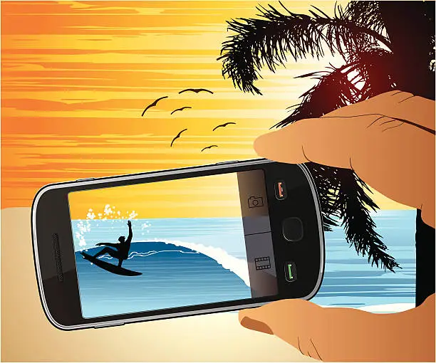 Vector illustration of Surf scene on a smart phone screen