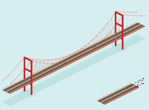 isometric bridge isometric bridge/ with traffic bogaz stock illustrations