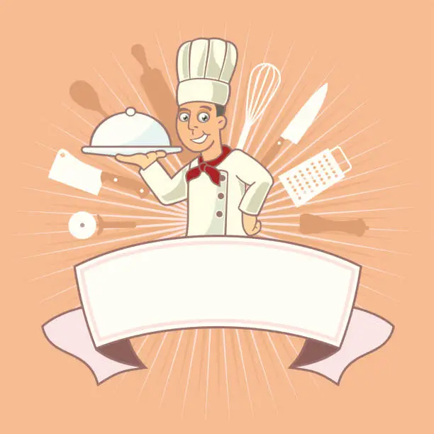 Vector illustration of chef presenting a meal