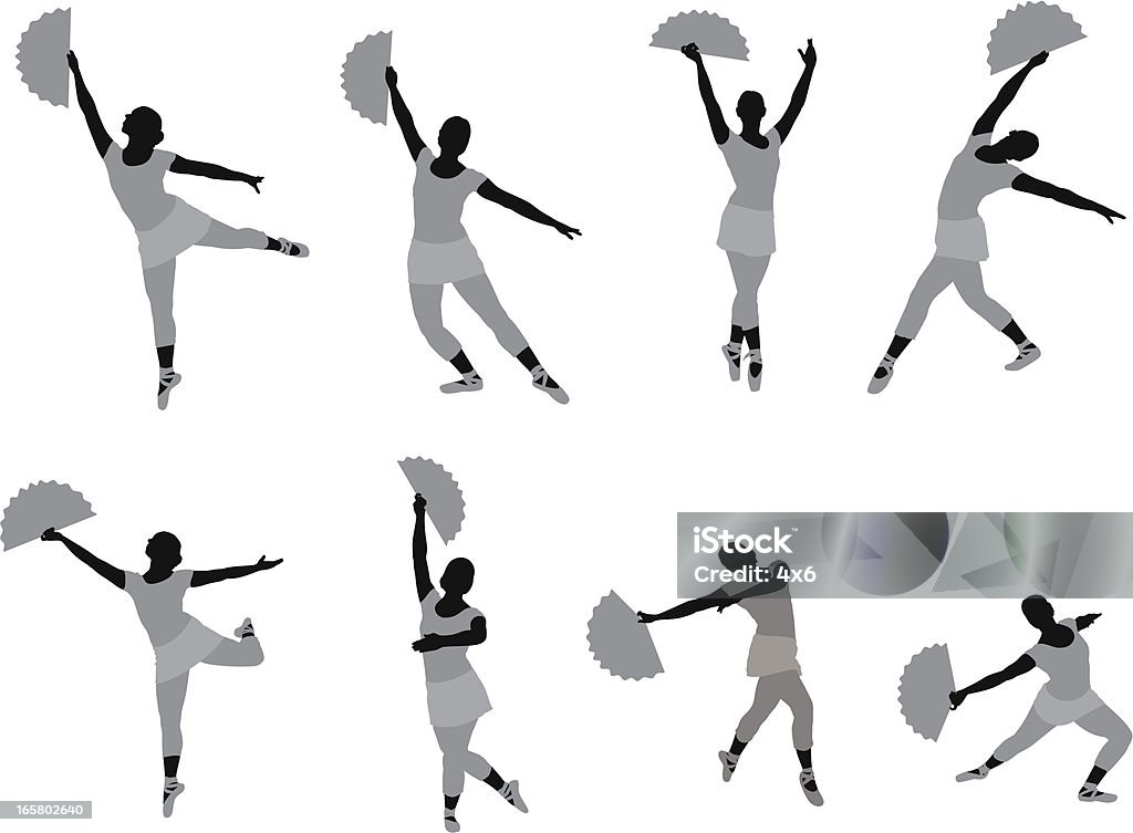 Múltiples imágenes de una mujer bailando - arte vectorial de Abanico libre de derechos