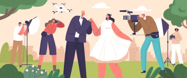 Vector illustration of Capturing Their Love In Every Frame A Couple Wedding Photoshoot Showcased Their Joy Through Candid Moments