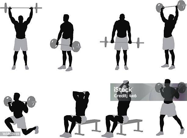 Muskuläre Mann Gewichtheben Stock Vektor Art und mehr Bilder von Fitnesstraining - Fitnesstraining, Brustbereich, Muskulös