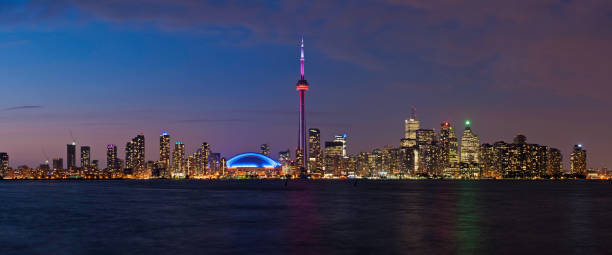 istock Toronto landmark cityscape illuminated night CN Tower panorama 165802675