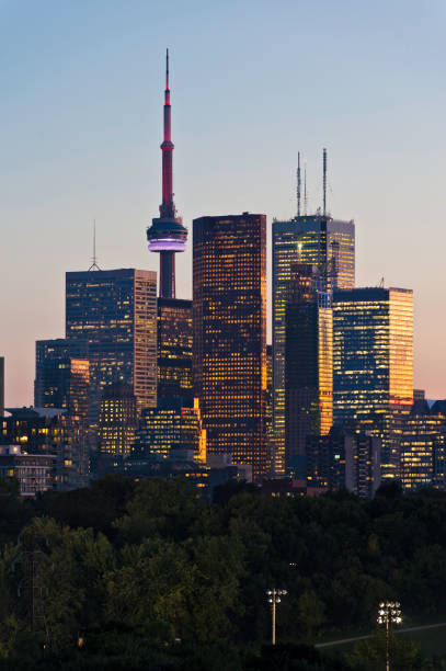 istock Toronto sunset downtown skyscrapers CN Tower illuminated 165802676