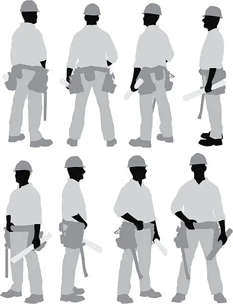 Vector illustration of Multiple images of a construction worker