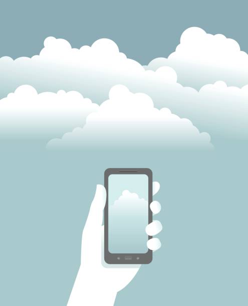 inteligentny telefon w chmurze - cloud computing human hand cloud cloudscape stock illustrations