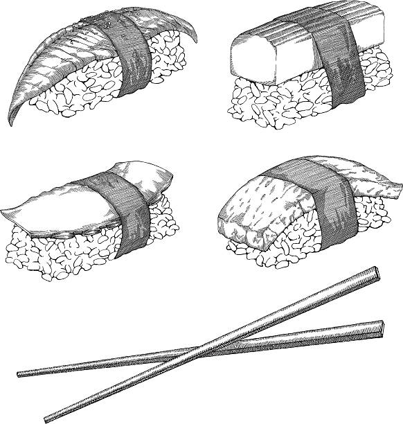 ilustraciones, imágenes clip art, dibujos animados e iconos de stock de sushi - sashimi