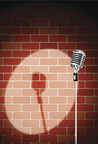 brick night club mic vintage style microphone in front of a brick wall, perfect for your comedy or karaoke night flier comedian stock illustrations
