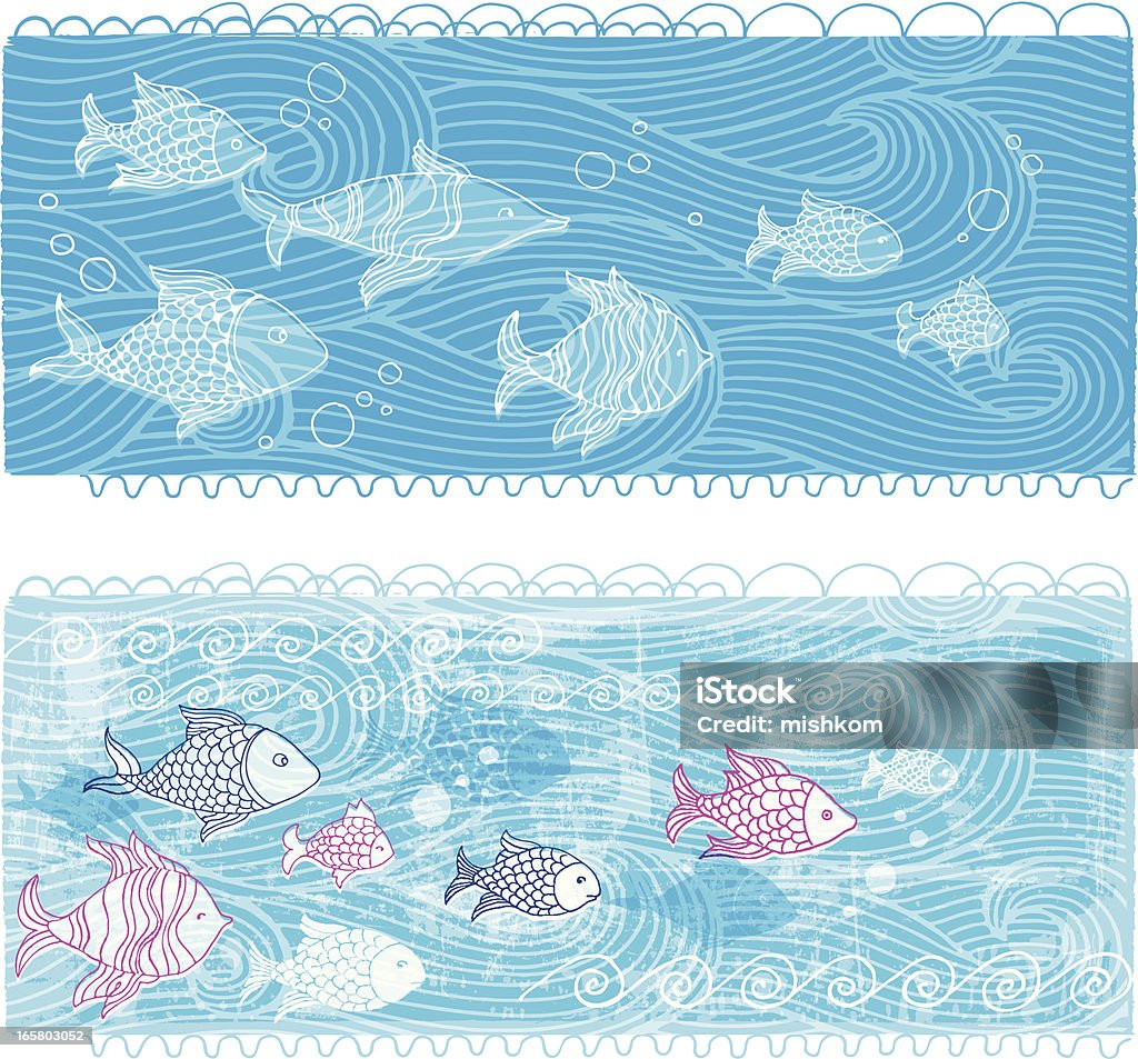 海と魚のバナー - 線画のロイヤリティフリーベクトルアート