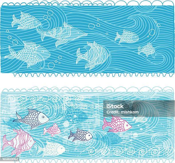 海と魚のバナー - 線画のベクターアート素材や画像を多数ご用意 - 線画, 水中, 魚群