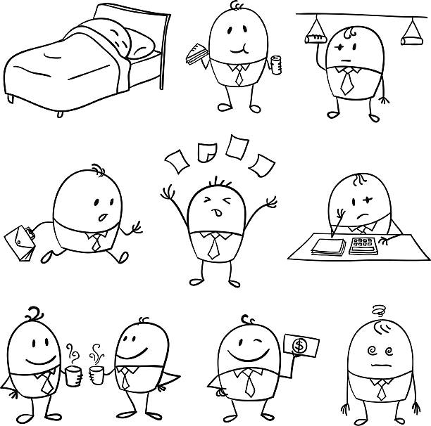 Cartoon businessman illustration Cartoon businessman illustration in black and white sick leave cartoons stock illustrations