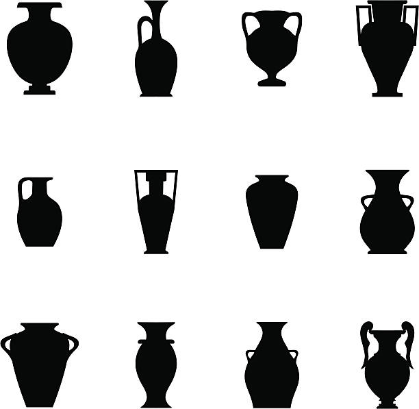 Pottery Icon Black icons representing different shapes of potteries. vase stock illustrations